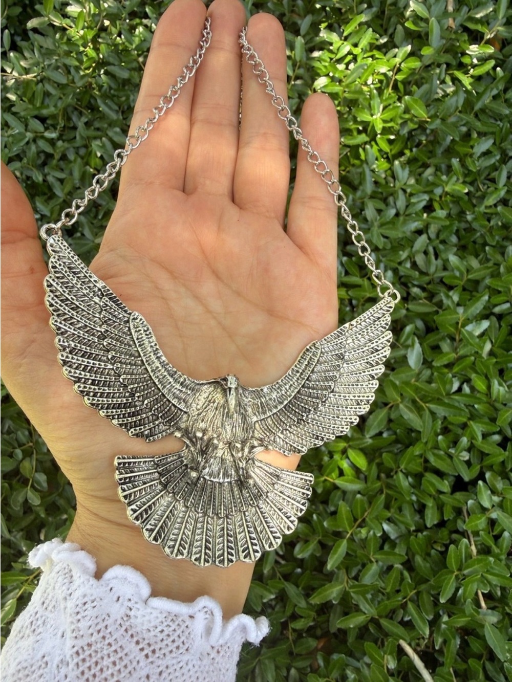 Silver Eagle Wing Statement Necklace - Picture 4 of 4